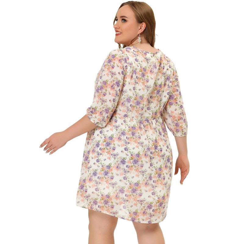 Agnes Orinda Women's Plus Size 3/4 Sleeves Babydoll Crew Neck Lace Floral Flare Retro Dress, 4 of 6
