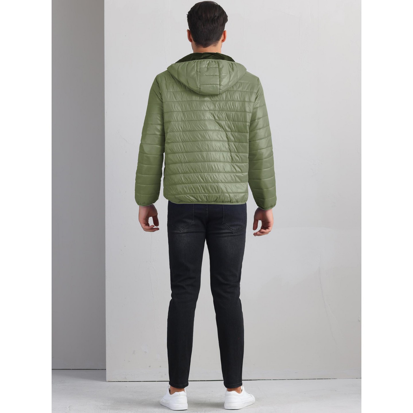 Мужская куртка Lars Amadeus Winter Zipper Lightweight Warm Padded Hooded Puffer Jackets Olive Green, цвет: Оливковый — фото 3