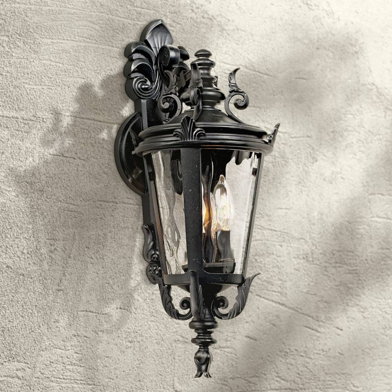 John Timberland Casa Marseille Vintage Rustic Outdoor Wall Light Fixture Textured Black Scroll 21 3/4" Clear Hammered Glass for Post Exterior Barn, 2 of 9