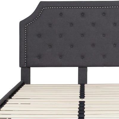 Transitional Full Platform Bed with Tufted Upholstery and Nailhead Trim in Dark Gray