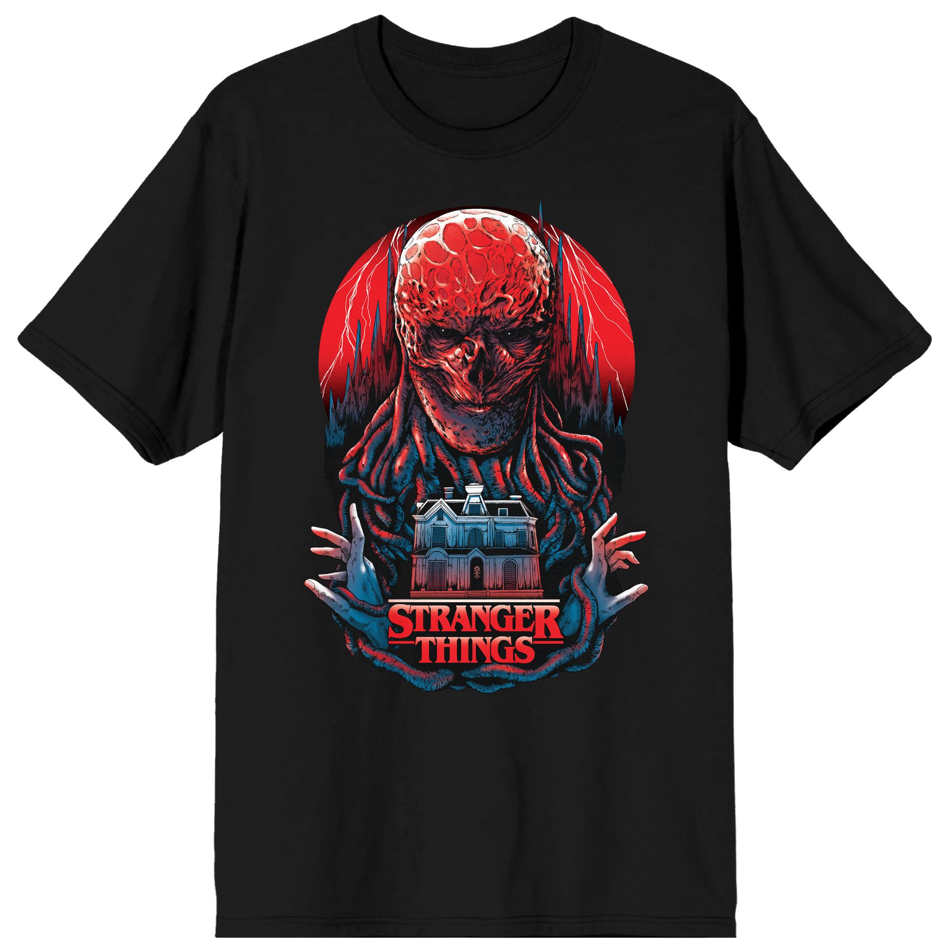 Stranger Things Vecna Haunted House Men's Black Crew Neck Short Sleeve T-shirt-XS