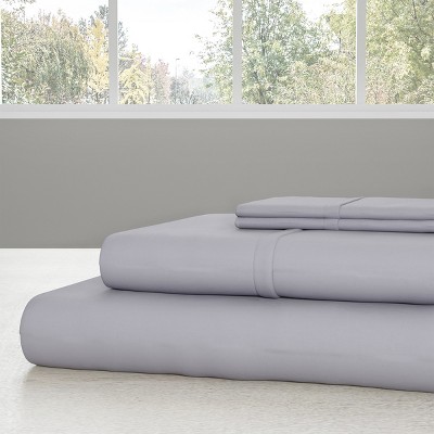 King Size Silver Brushed Microfiber 4-Piece Bed Sheet Set