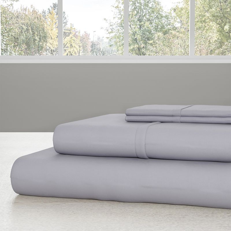 Hastings Home Brushed Microfiber Sheet Set With Pillowcase, Flat, and Fitted Sheets - Twin, 3-Piece, Silver Gray, 3 of 4