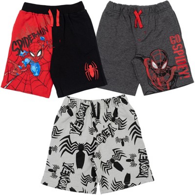 Marvel Spider-Man Venom Big Boys French Terry 3 Pack Shorts Black/Gray 10-12