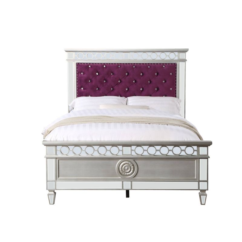 81&#34;Twin Bed Varian Bed Burgundy Velvet, Silver Mirrored Finish - Acme Furniture, 2 of 7