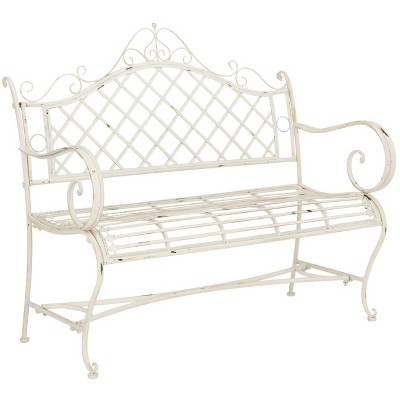 Charming Place de Vosges 46" Antique White Wrought Iron Garden Bench