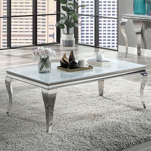 Glam Contemporary 1pc Coffee Table White Glass Top Silver Color Table Living Room Stainless Steel Cabriole-Style Legs - 1 of 4