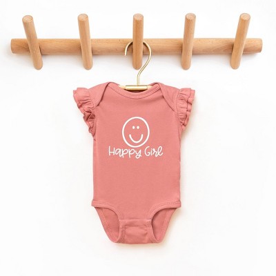 The Juniper Shop Happy Girl Smiley Face Baby Flutter Sleeve Bodysuit