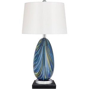 Possini Euro Design Pablo Modern Table Lamp with Square Black Marble Riser 27" Tall Blue Green Art Glass White Shade for Bedroom Living Room Bedside - 1 of 4