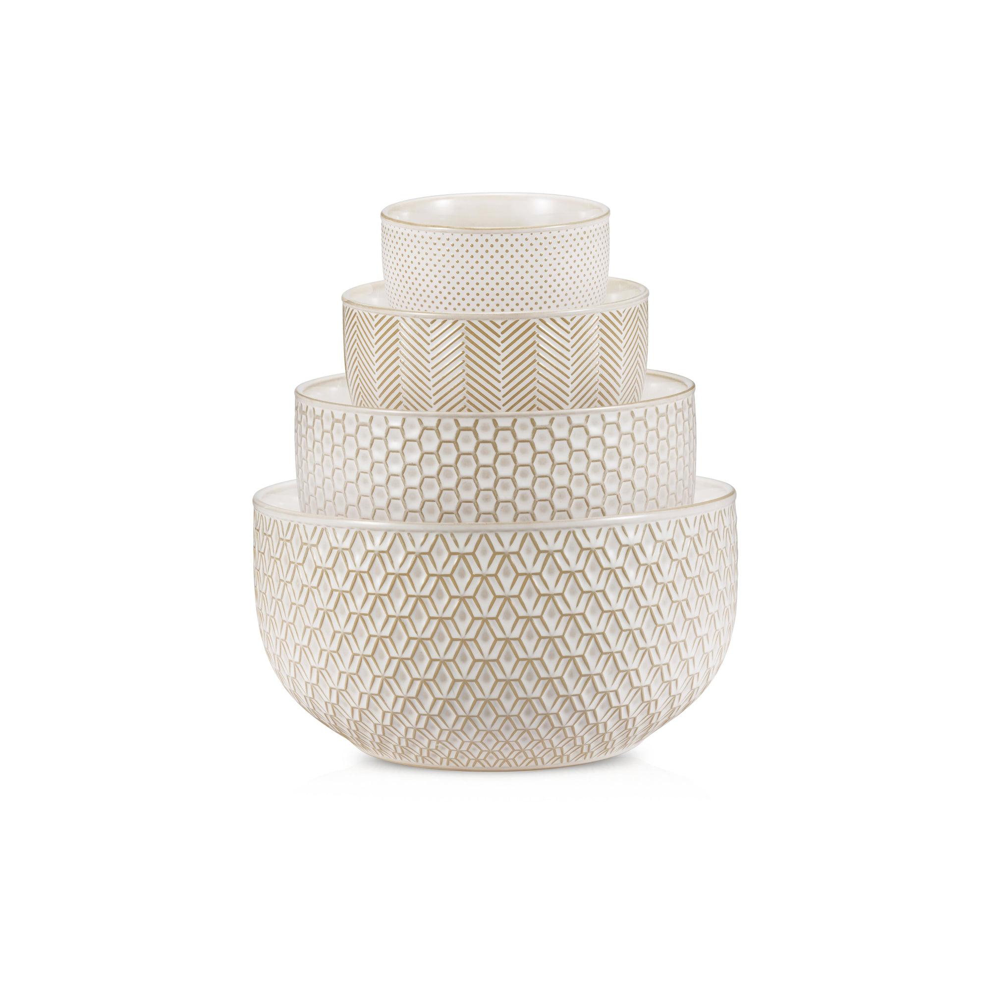 Kook Ceramic Nesting Bowls, 20/44/98/145 oz, Cream/Copper, Set of 4