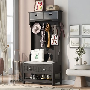 NicBex 33.5"L Hall Tree with Bench and Storage Drawer Coat Rack with Top Storage Cabinet and 6 Hooks, for Foyer, Living Room - 1 of 4