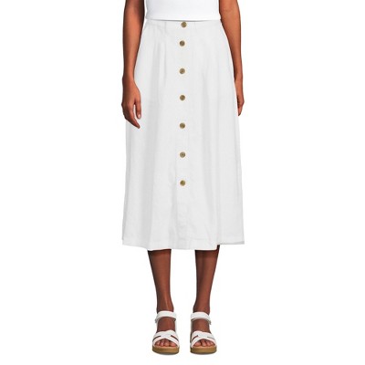 Lands' End Women's Button Front Linen Midi Skirt - 6 - White