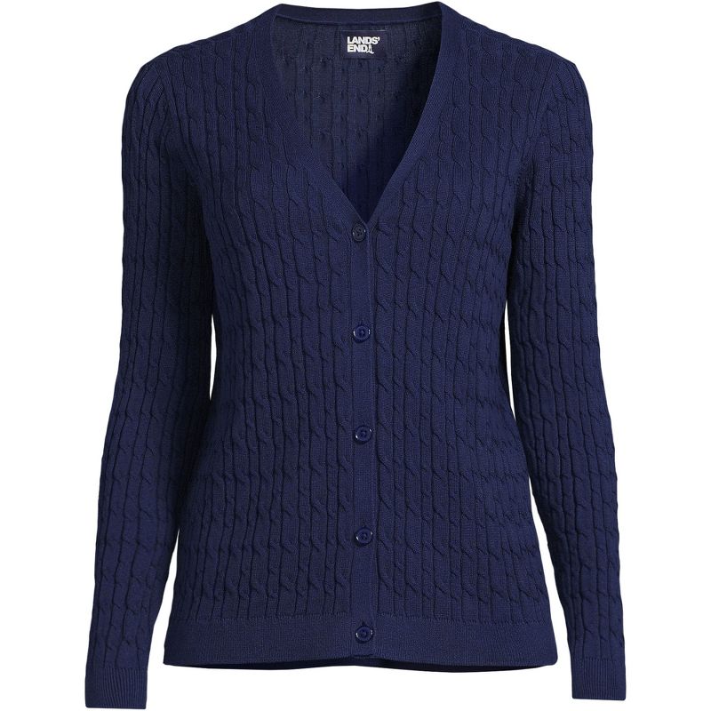 Lands' End Women's Fine Gauge Cotton VNeck Cable Cardigan Sweater, 3 of 4