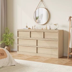 Dresser Chest of Drawers, Modern Double Dresser Organizer with Concave Handles, Wooden Chest of Drawers for Bedroom - 1 of 4