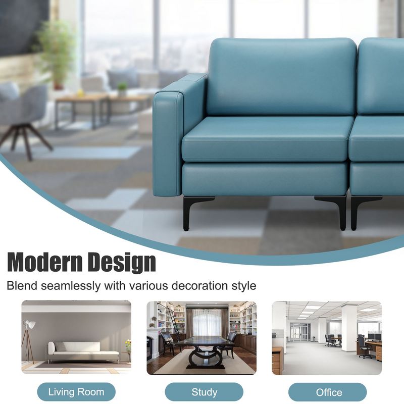 Costway Modern Modular 3-Seat Sofa Couch w/ Side Storage Pocket & Metal Leg, 5 of 11