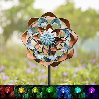 Cyan Oasis Yard Garden Wind Spinners - Large Outdoor Wind Spinners with Metal Stake Copper Teal(13" W x 74" H)