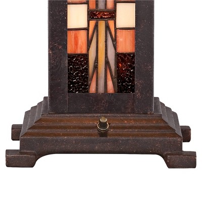 Mission Bronze 28" Table Lamp with Stained Glass Shade and Nightlight
