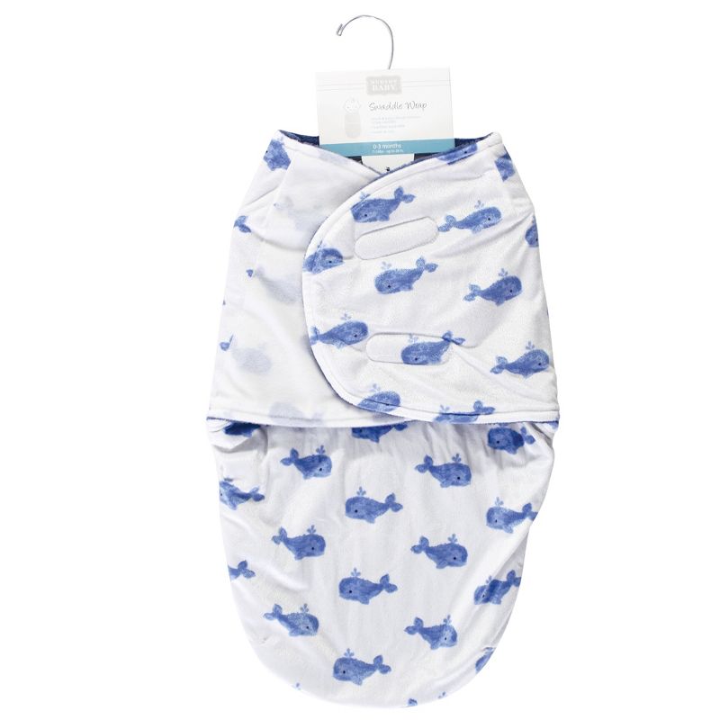 Hudson Baby Infant Boy Plush Swaddle Wrap, Blue Whale, 0-3 Months, 2 of 3