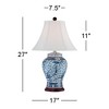 Barnes and Ivy Traditional Jar Table Lamp with USB Charging Port 27" Tall Blue White Porcelain Bell Shade Living Room Bedroom House - 4 of 4