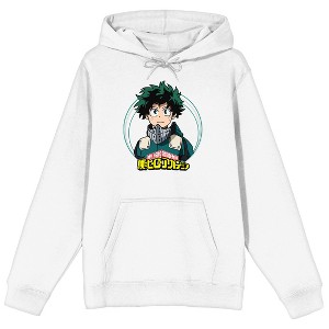 My Hero Academia Izuku Midoriya Logo Long Sleeve Adult White Hooded Sweatshirt - 1 of 3
