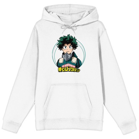 My Hero Academia Izuku Midoriya Logo Long Sleeve Adult White Hooded Sweatshirt Medium