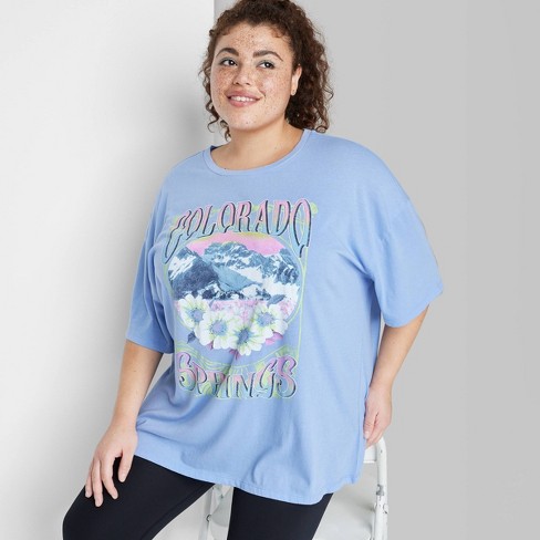 Women's Elbow Sleeve Oversized Graphic T-Shirt - Wild Fable™ Periwinkle  Blue 1X