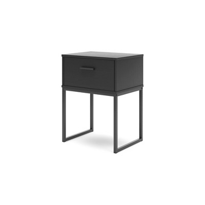 Black Modern 1-Drawer Nightstand with Metal Legs