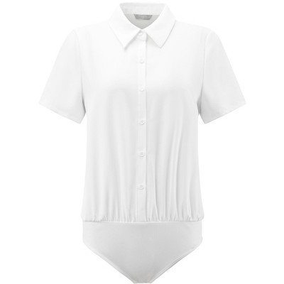 INSPIRE CHIC Women's Collared Short Sleeve Button Down Work Bodysuit