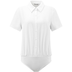 INSPIRE CHIC Women's Collared Short Sleeve Button Down Work Bodysuit - 1 of 4