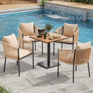 VisioGear Patio Accent Table Sets, 5 Pieces Outdoor Dining Set with Cushions, Patio Chair with Square Table for Lawn, Brown, 22.05"*24.41"*30.71" - 1 of 4