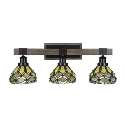 Toltec Lighting Tacoma 3 - Light Vanity in  Black/Painted Wood with 7" Grand Merlot Art Glass Shade