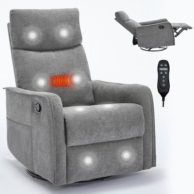 GlasFlength Massage Chairs Heat Massage Manual Recliner Chair with Rocker and Swivel in Fabric for Living Room, Grey, Gray, 27.2"*35.83"*39.77"