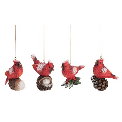 Transpac Resin Snow Cardinal Ornament Set of 4 Christmas Home Decorations