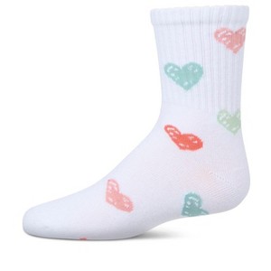 Memoi Girls Cozy Ribbed Cotton Blend "Graffiti Heart" Crew Sock - 1 of 4