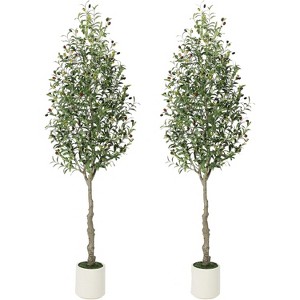 Faux Olive Tree - Fake Potted Olive Silk Plant with White Planter, Natural Olive  and Realistic Leaves for Home Office Decor - 1 of 4