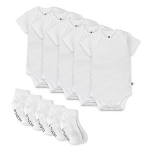 Honest Baby 10-Pack Organic Cotton Short Sleeve Bodysuit & Sock Bundle - 1 of 4