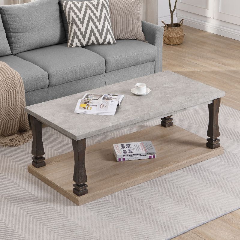 Mid-Century 2-Tier Gray Coffee Table with Storage Shelf - The Pop Home, 1 of 8