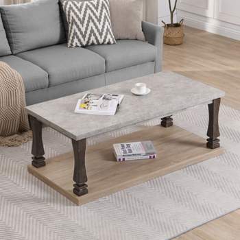 Mid-Century 2-Tier Gray Coffee Table with Storage Shelf - The Pop Home