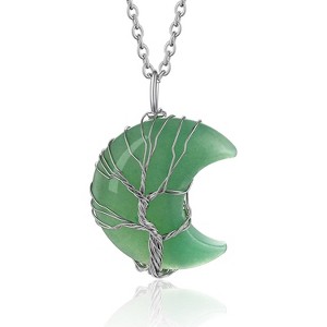 Tree of Life Wrapped Healing Crystal Necklace 12 Month Birthstone Pendant Crescent Heart Gemstone Jewelry - 1 of 4