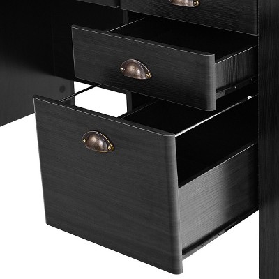 Elegant Black MDF Computer Desk with Multi-Drawer Storage and Monitor Shelf