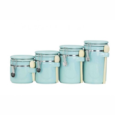 Home Basics 4 Piece Ceramic Canister Set with Wooden Spoons