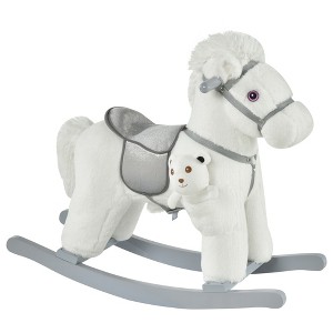 Qaba Kids Plush Ride-On Rocking Horse with Bear Toy, Children Chair with Soft Plush Toy & Fun Realistic Sounds - 1 of 4