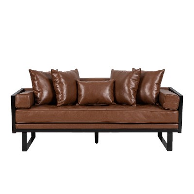 Christopher Knight Home Gilmans Upholstered Faux Leather Oversized Loveseat with Accent Pillows