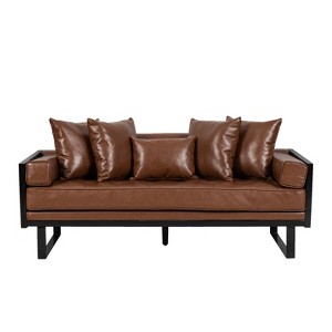 Christopher Knight Home Gilmans Upholstered Faux Leather Oversized Loveseat with Accent Pillows - 1 of 4