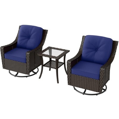 EAGLE PEAK Azure Bay 3 Piece Outdoor Wicker Bistro Set, Patio Swivel Rocking Chairs with Side Table