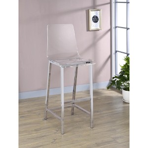 Clear Acrylic Bar Stools with Chrome Legs, Backrest, and Foot Pedestal, Perfect for Modern Kitchens and Bars (Set of 2) - 1 of 4