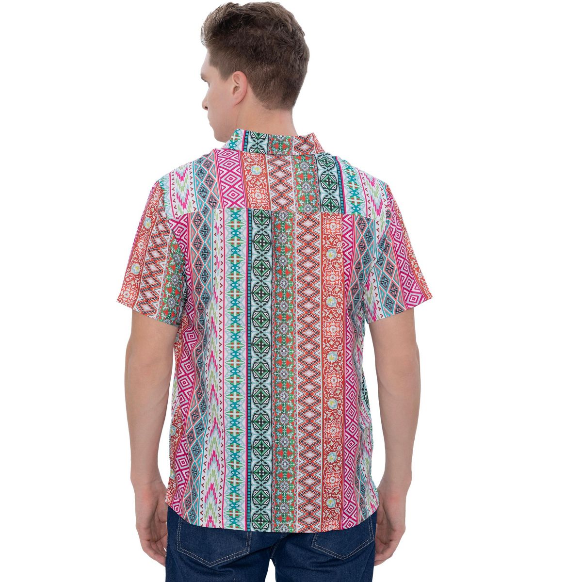 HAPPY BAY Mens Hawaiian Shirts Short Sleeve Button Down Shirt Men's Vacation Shirts Linen Effect Casual Aloha Shirts for Men XXL Geometric Multicolor - thumbnail 2