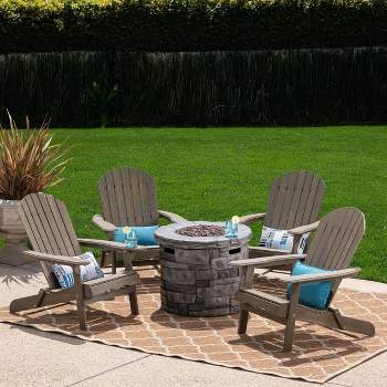 Maison 5pc Acacia Wood and Light Weight Concrete Adirondack Chair and Fire Pit Set - Gray - Christopher Knight Home