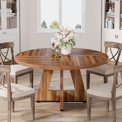47-Inch Brown Wood Round Farmhouse Dining Table