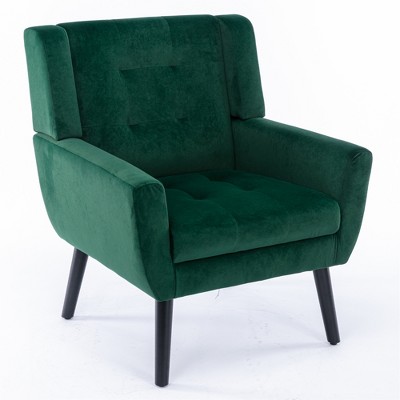 Airsurfer Modern Velvet Accent Chair, Ergonomic Upholstered Lounge Chair for Living Room, Black Metal Legs, Indoor Home Seating